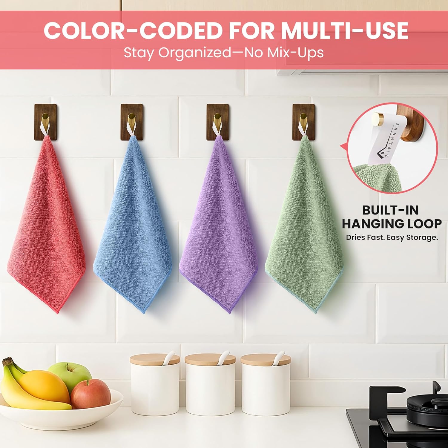 Toffler Space - Color-Coded Microfiber Cleaning Cloths, 12-Pack